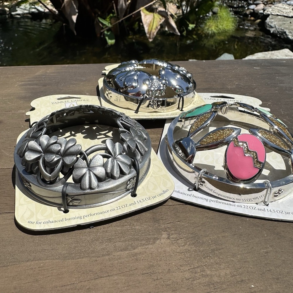Yankee Candle 3 Lot Illuma Lid Toppers Metal Gold Easter St. Patrick's Clover - Picture 3 of 11